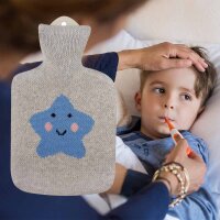 Hot water bottle with knitted cotton cover in different variants