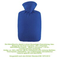 Hugo Frosch Classic Hot Water Bottle 1.8 L, Fleece Cover, Red or Blue