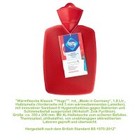 Hugo Frosch Classic Hot Water Bottle 1.8 L, Half Lamelle, Sanitized, mint or red