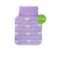 Hugo Frosch mini hot water bottle 0.2 L, knitted cover, various. Heart covers