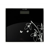 Personal scale, glass, with floral pattern, black, 150kg,...