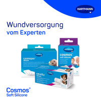 Hartmann CosmosÂ® soft silicone plaster strips in 2 different sizes, in a folding box