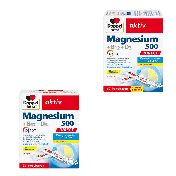 Doppelherz aktiv Magnesium 500 + B12 + D3 Depot, direct in various Portions