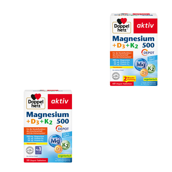 Doppelherz aktiv Magnesium 500 + D3 + K2 Depot in various quantities