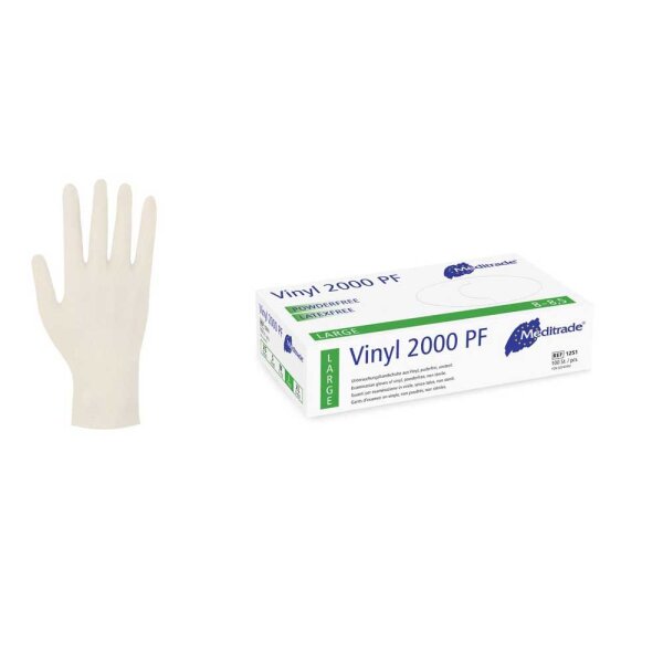 Meditrade Vinyl Gloves Vinyl 2000 PF, Non-Sterile, XS-XL, 100pcs